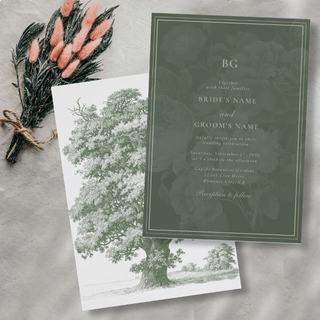 Invitation Vintage Botanique Vert Jardin Mariage Thème (Vintage Botanical Green Garden Party Wedding Theme Invitation)