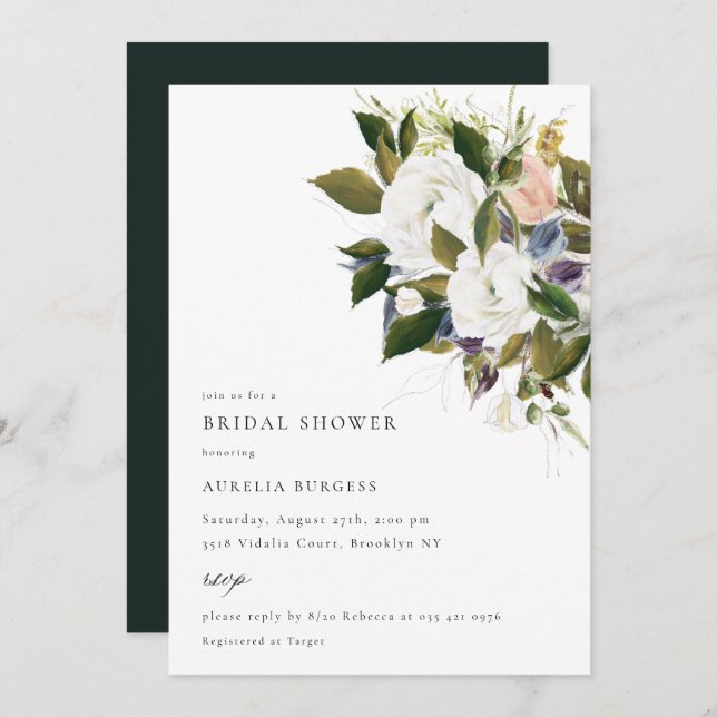 Invitation vintage Bouquet Floral Bridal (Devant / Derrière)