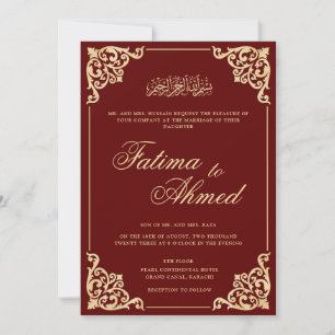 Invitation Vintage Bourgogne Baroque Gold Frame Mariage musul