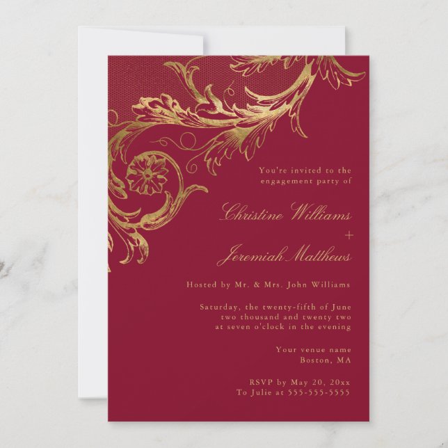 Invitation Vintage Bourgogne Gold Damask (Devant)
