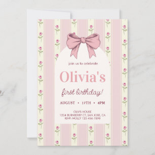 Invitation Vintage Bow rose Floral Girl Anniversaire