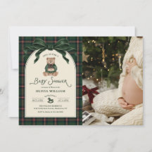 Vintage Bow Teddy Bear Christmas Baby Shower Photo