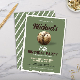 Invitation Vintage Boys Green Sports Baseball fête d'annivers