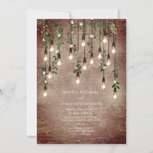 Invitation Vintage brique brique blanc Mariage floral (Devant)