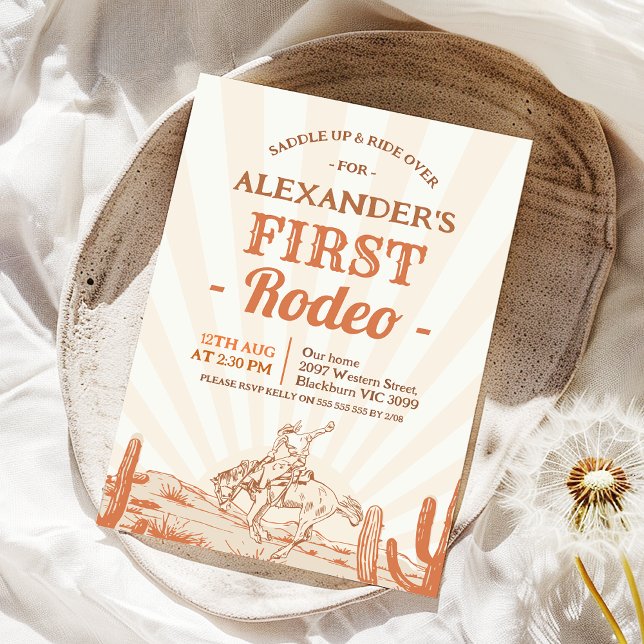 Invitation Vintage Brown Cowboy 1st Rodeo Anniversaire (Boys Retro First Rodeo 1st Birthday Invitation, Cowboy 1st Birthday Invite, Cowboy Themed Western)