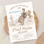 Invitation Vintage Brown Cowboy Premier Rodéo 1er Anniversair<br><div class="desc">Vintage Brown Cowboy First Rodeo 1st Birthday Invitation Le premier rodéo du garçon sur le thème de la première invitation d'anniversaire avec un cowboy et cheval, paysage désertique, et un texte de style corde. La première invitation pour l'anniversaire de rodéo de ce garçon est idéale pour quiconque cherche une invitation...</div>