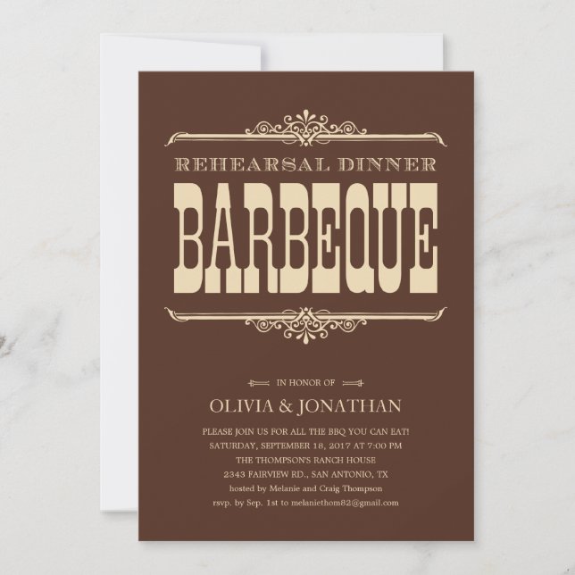 Invitation vintage Brown de dîner de répétition de (Devant)