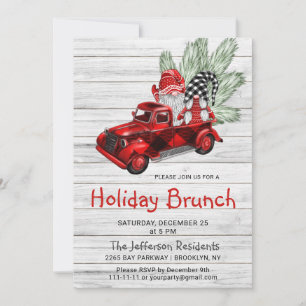 Invitation Vintage Buffalo Red Truck & Gnomes Holiday Brunch