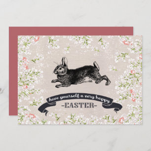 Invitation Vintage Bunny Custom Brunch de Pâques