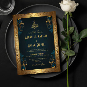Invitation Vintage cadre d'or rustique Monogramme Mariage isl