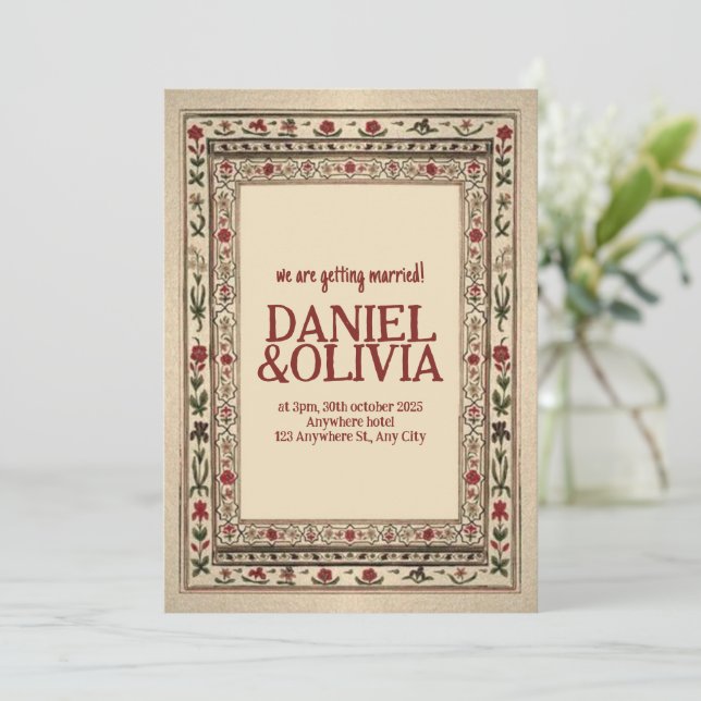 Invitation Vintage cadre Ethnic Motif Mariage (Debout devant)