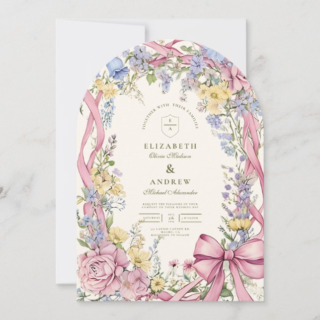 Invitation Vintage cadre fleuri mariage (Devant)