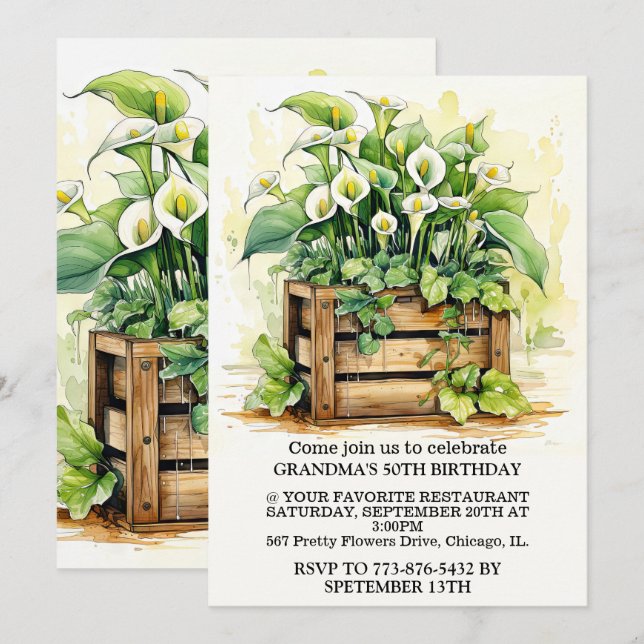 Invitation Vintage Calla Lily Illustration Art Anniversaire (Devant / Derrière)