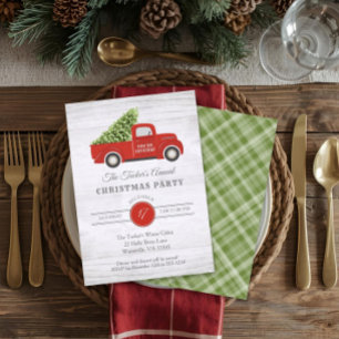 Invitation Vintage Camion Rouge & Fête de Noël Plantée Arbre