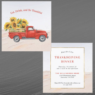 Invitation Vintage Camion Rouge Tournesols Thankesgiving
