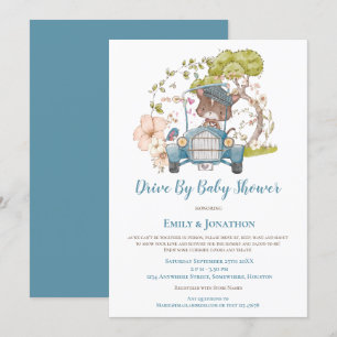 Invitation Vintage Car Cat Turquoise boy Conduite Par Baby sh