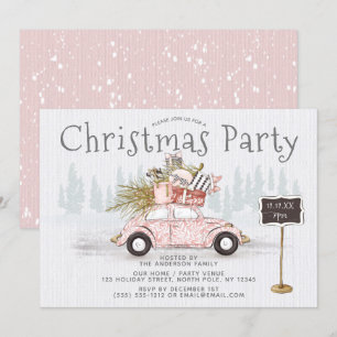 Invitation Vintage Car Woodland Noël Party