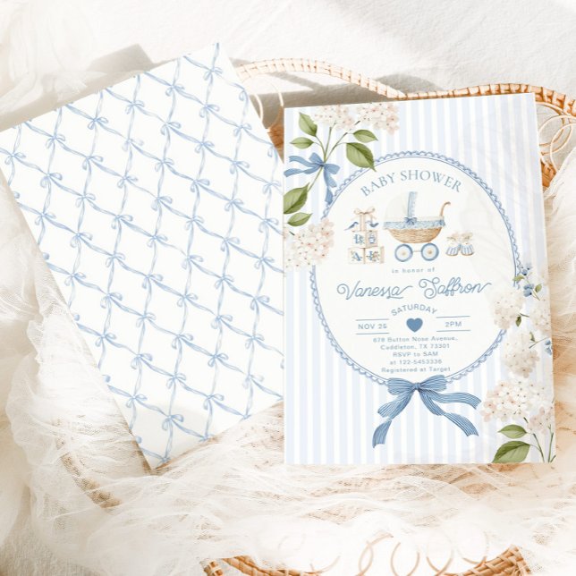 Invitation Vintage Carriage French nursery Blue Baby shower (Créateur téléchargé)