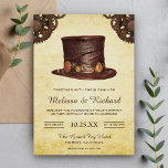 Invitation Vintage Casquette en cuir rustique Mariage Steampu<br><div class="desc">Éblouissez vos invités avec cette faire-part de mariage rustique avec un beau casquette steampunk contre un arrière - plan parchemin vintage. Ajoutez simplement les détails de votre événement sur ce modèle facile à utiliser pour en faire une invitation unique.</div>