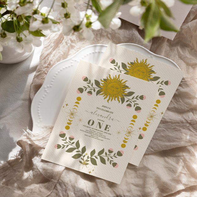 Invitation Vintage céleste Botanique 1er anniversaire (Créateur téléchargé)