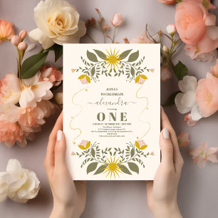 Invitation Vintage céleste Botanique 1er anniversaire