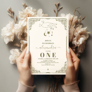 Invitation Vintage céleste Botanique 1er anniversaire