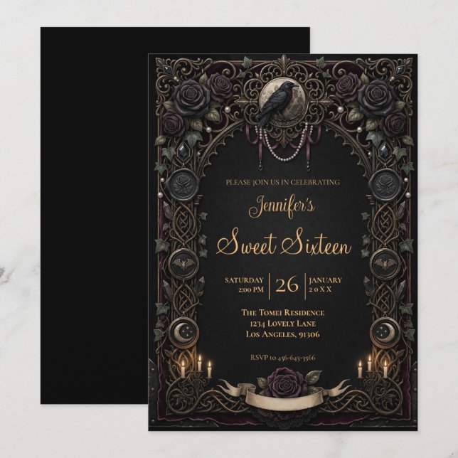 Invitation Vintage Céleste Gothique Sweet 16 (Devant / Derrière)