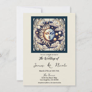 Invitation Vintage Celestia Crème Beige Demi Soleil & Lune