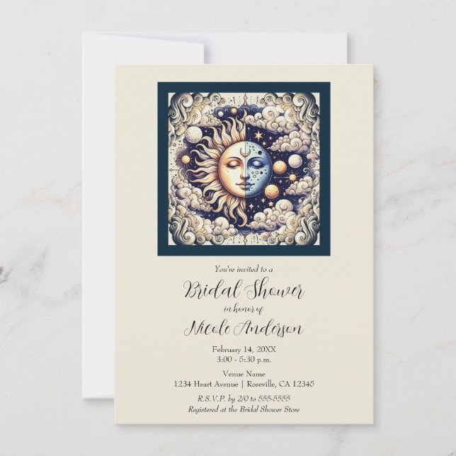 Invitation Vintage Celestial Demi-Soleil & Lune Crème Beige (Devant)