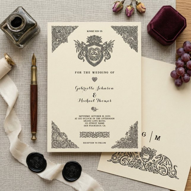 Invitation Vintage Celtic Knot Dragon Crest Wedding (Créateur téléchargé)
