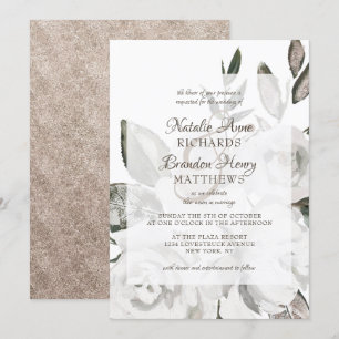 Invitation Vintage cerisier blanc Floral et Rose Mariage enca