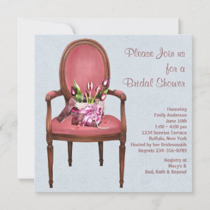 Invitation Vintage chaise Tulips Fête des mariées bleue