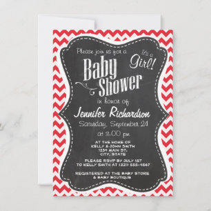 Invitation Vintage Chalk Alizarin Crimson Chevron; zig zag