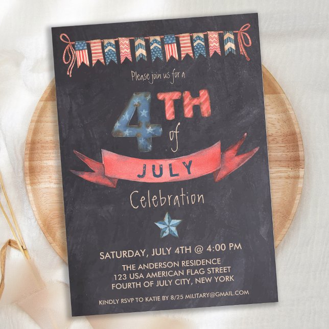 Invitation Vintage Chalkboard 4 juillet Parti patriotique (Créateur téléchargé)