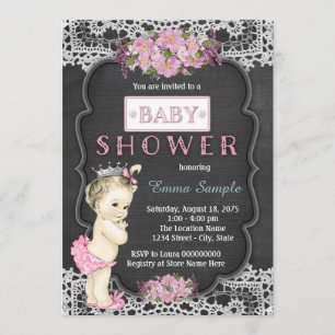 Invitation Vintage Chalkboard Baby Girl Douche