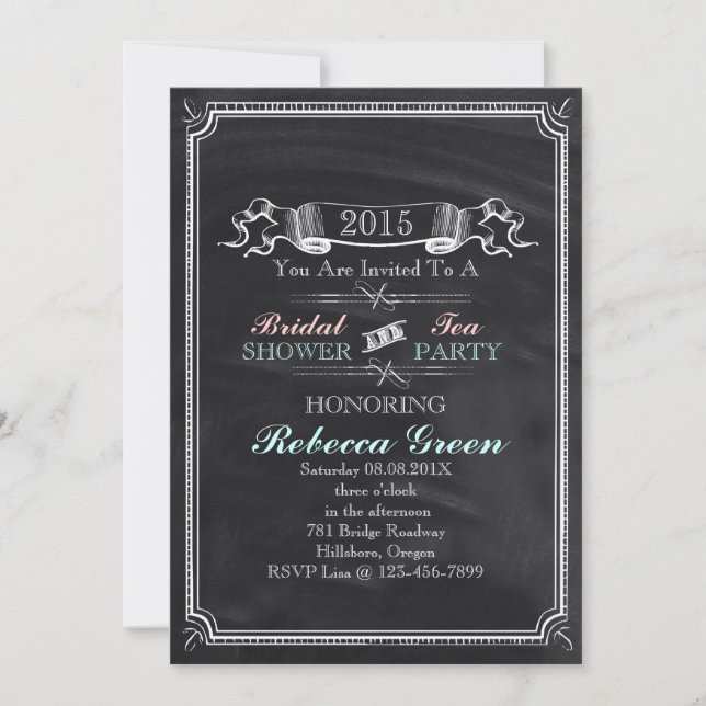 Invitation vintage Chalkboard brique douche thé (Devant)