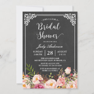 Invitation Vintage Chalkboard Frame Floral Fête des mariées