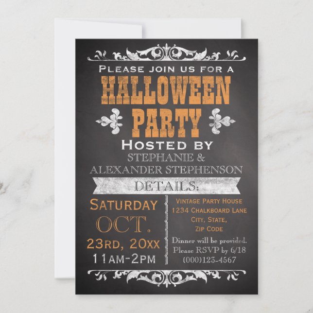 Invitation Vintage Chalkboard Halloween Party Personnalisé (Devant)