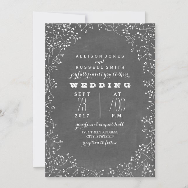 Invitation Vintage Chalkboard Inspiré Baby's Breath Mariage (Devant)