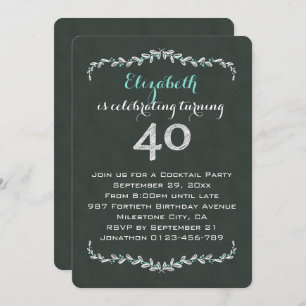 Invitation Vintage Chalkboard Laurel 40e anniversaire