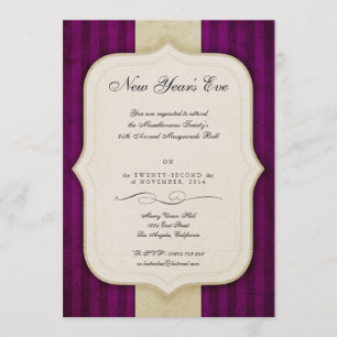 Invitation Vintage Charm ivoire & aubergine fête du Nouvel An