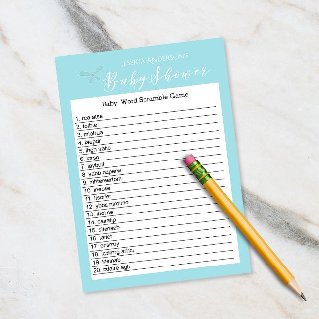 Invitation Vintage Charme Bleu Baby shower Mot Jeu (Créateur téléchargé)