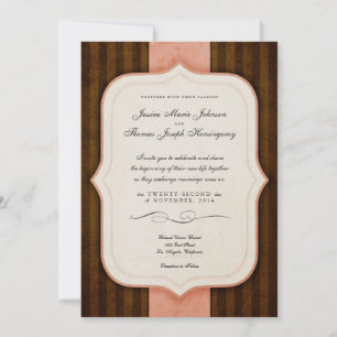 Invitation Vintage Charme rose et chocolat Mariage Monogramme