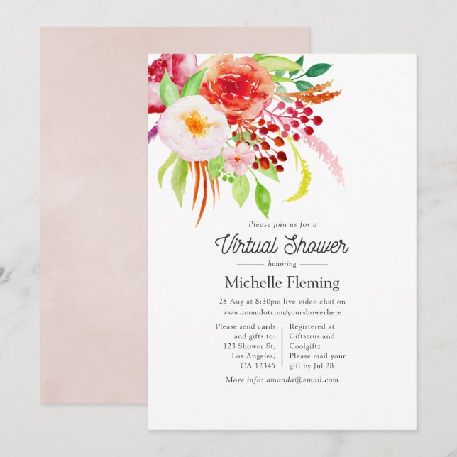 Invitation Vintage charme rustique Douche virtuelle (Devant / Derrière)