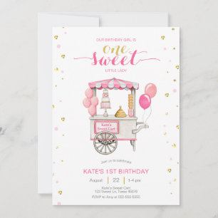 Invitation Vintage charrette sucrée 1ère fête d'anniversaire