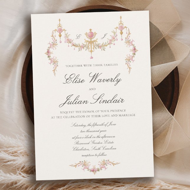 Invitation Vintage Chateau Garden Regency Soft Blush Wedding (regency romance vintage chateau garden wedding blush pink gold floral invitation)