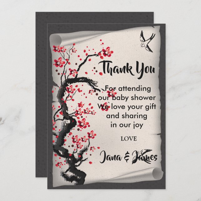 Invitation Vintage Cherry Blossom merci (Devant / Derrière)