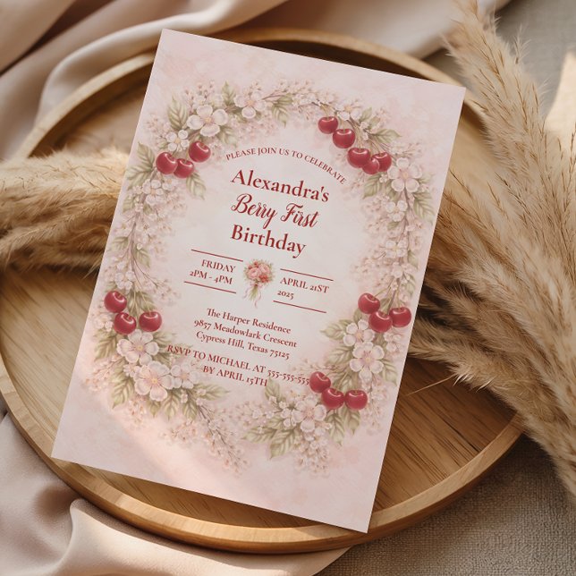 Invitation Vintage Cherry Garden Girl 1st Birthday (Créateur téléchargé)
