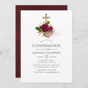 Invitation Vintage Chic Blush et Bourgogne Confirmation