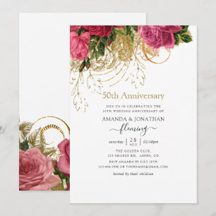 Invitation Vintage Chic Floral 50e anniversaire de Mariage